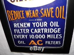 1930's 40's Ac Oil Filters Tin Sign Vintage Change Miles Rare, Antique Gm Chev