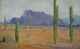 1930s Arizona Desert Saguaro Cactus Oil Painting Superstition Mountain Vintage