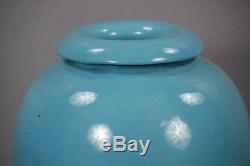 1930s Signed Bauer Antique Oil Jar Blue Ceramic Pot Vintage California (10041)