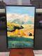 1940s Large Vintage Artist Signed Mountain Farm Landscape Oil On Canvas Painting