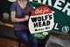1949 Vintage Wolf's Head Sign 2 Sided Flange Oil Gas Station Advertising Clean