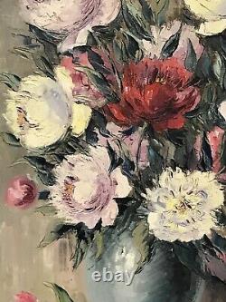 1950's FRENCH STILL LIFE IMPRESSIONIST OIL PAINTING VINTAGE FLOWERS IN VASE