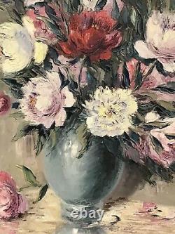 1950's FRENCH STILL LIFE IMPRESSIONIST OIL PAINTING VINTAGE FLOWERS IN VASE