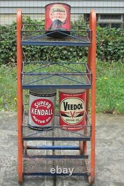 1950's Vintage Original Gulf Gas Station Oil Rack / with Cast Iron Wheels