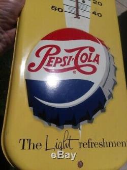 1957 Vintage Pepsi Cola Soda Pop Gas Oil 27 Embossed Metal Thermometer Sign