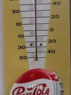 1957 Vintage Pepsi Cola Soda Pop Gas Oil 27 Embossed Metal Thermometer Sign