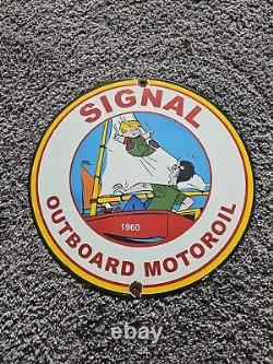 1960 Vintage Signal Gas Outboard Motoroil Porcelain Sign 12