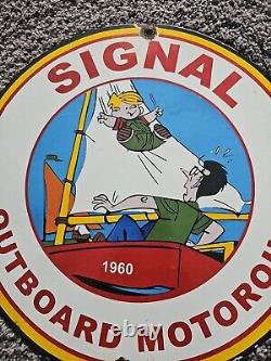 1960 Vintage Signal Gas Outboard Motoroil Porcelain Sign 12