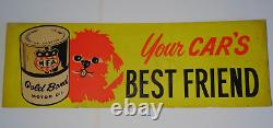 1960s VINTAGE MFA OIL SIGN OIL CAN ADVERTISING SIGN MFA GOLD BOND DOG GRAPHIC