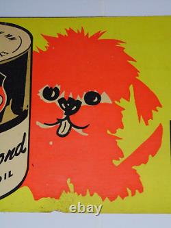 1960s VINTAGE MFA OIL SIGN OIL CAN ADVERTISING SIGN MFA GOLD BOND DOG GRAPHIC