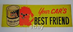 1960s VINTAGE MFA OIL SIGN OIL CAN ADVERTISING SIGN MFA GOLD BOND DOG GRAPHIC