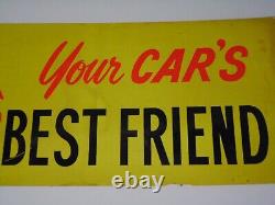 1960s VINTAGE MFA OIL SIGN OIL CAN ADVERTISING SIGN MFA GOLD BOND DOG GRAPHIC