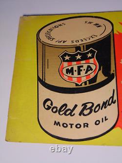 1960s VINTAGE MFA OIL SIGN OIL CAN ADVERTISING SIGN MFA GOLD BOND DOG GRAPHIC