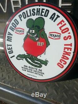 1963 Texaco Rat Fink Porcelain Sign Gas Oil Az Us 66 Rod Car Wash Vintage Nos