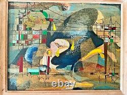 1965 Harold Laynor Vtg Mid Century Modern Art Mixed Media Oil Painting New York