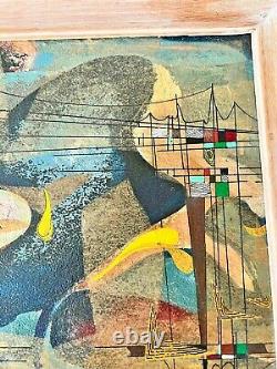 1965 Harold Laynor Vtg Mid Century Modern Art Mixed Media Oil Painting New York