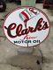 24 2 Sided Clark's Gas Oil Metal Sign Vintage Porcelain Like Garage Decor