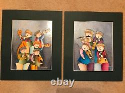 2 ORIGINAL, SIGNED Joyce Roybal Oil on Canvas Paintings 4 Musicians Vintage Art