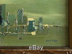 (2) Vintage 60s Mid Century Modern MCM Brutalist Oil Paintings Signed Mostek