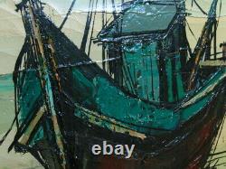 36 Mid-Century Modern Signed GERARD Marine Boats Harbor Oil Painting on Canvas