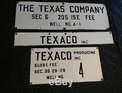 3 Vintage Texaco Porcelain Oil Well Lease Gas Signs Automobilia