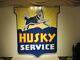 45x42 Rare Original Vintage Antique 1930 Husky Service Porcelain Oil & Gas Sign