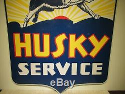 45x42 Rare Original Vintage Antique 1930 Husky Service Porcelain Oil & Gas Sign