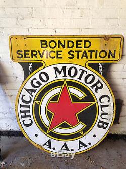 AUTHENTIC Large Vintage Chicago Motor Club AAA Battery Gas Oil Metal Sign