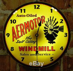 Aerometer Self Oiling Windmill Vintage Advertising NEW Wall Clock 14 Light Sign
