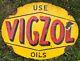 Antique 30s Vtg Vigzol Dsp Porcelain Motor Oil Gas Station Curbside Sign 24x18