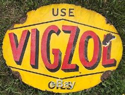 Antique 30s Vtg VIGZOL DSP Porcelain Motor Oil Gas Station Curbside Sign 24x18