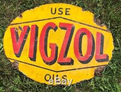 Antique 30s Vtg VIGZOL DSP Porcelain Motor Oil Gas Station Curbside Sign 24x18