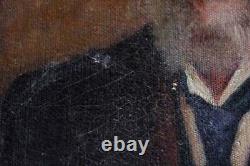 Antique Bearded Edwardian Gentleman Oil Painting. Signed French Man Picture 1910