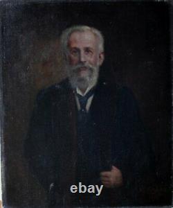 Antique Bearded Edwardian Gentleman Oil Painting. Signed French Man Picture 1910