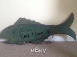 Antique Large 40 Fish Gordons Cod Liver Oil Restaurant Movie Prop Wood Sign'56