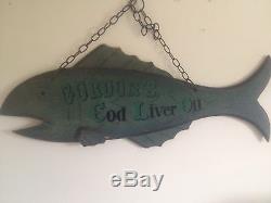 Antique Large 40 Fish Gordons Cod Liver Oil Restaurant Movie Prop Wood Sign'56