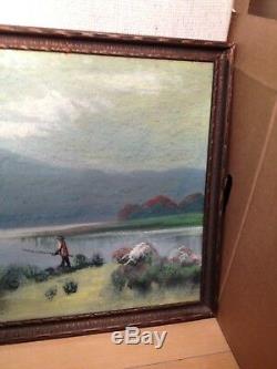 Antique Vintage Alvah Browning Oil Painting Landscape Lake Signed Framed 1920's