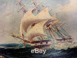 Antique Vintage Nautical Oil Painting Clipper Ship Sailing Ocean Signed A Nelke