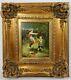 Antique Vintage Oil Painting Boy Pushing Girl On Swing Signed Framed