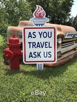 Antique Vintage Old Style Amoco Gas Oil As You Travel Ask Us Sign 46