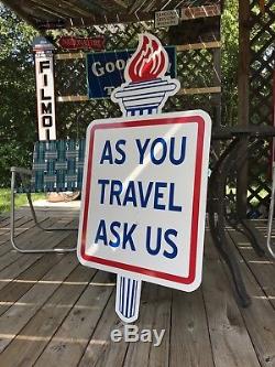 Antique Vintage Old Style Amoco Gas Oil As You Travel Ask Us Sign 46