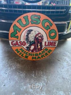 Antique Vintage Old Style Sign Musgo Gasoline 30 Round Made USA