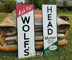 Antique Vintage Old Style Wolf's Head Oil Gas Station Sign 8 foot