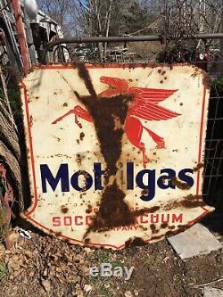 Antique Vintage Porcelain Mobil Oil Pegasus Garage Advertising Sign 47x45