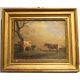 Antique Original Swiss 1825 Original Cows Oil Canvas Painting Signed