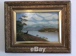 Antique vintage Gilt framed Scottish Highlands Original Signed Oil Painting