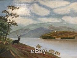 Antique vintage Gilt framed Scottish Highlands Original Signed Oil Painting