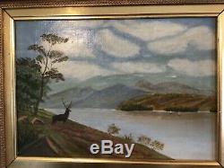 Antique vintage Gilt framed Scottish Highlands Original Signed Oil Painting