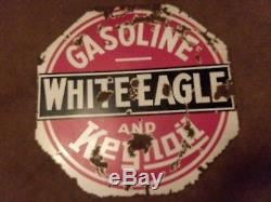 Antique/vintage White Eagle Double Sided Porcelain Gas And Oil Dealership Sign