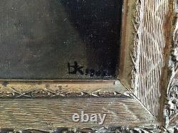 Antique vintage gilt framed 1900s original signed oil painting on canvas